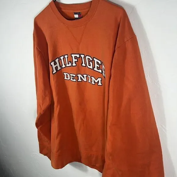 🔥 True Vintage HILFIGER DENIM Embroidered Crewneck Sweatshirt - Men Sz XL